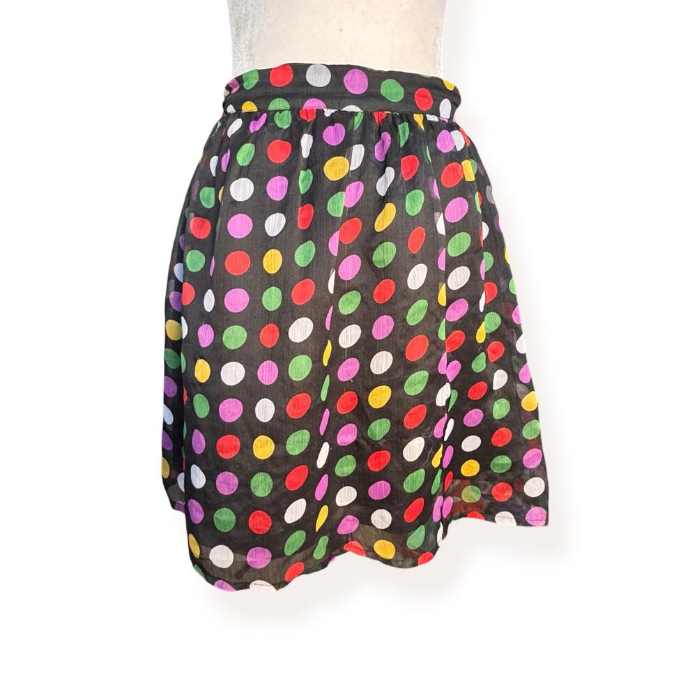 Compania Fantastica Polka Dot Sheer Skirt Black Multicolor Whimsical Retro Small